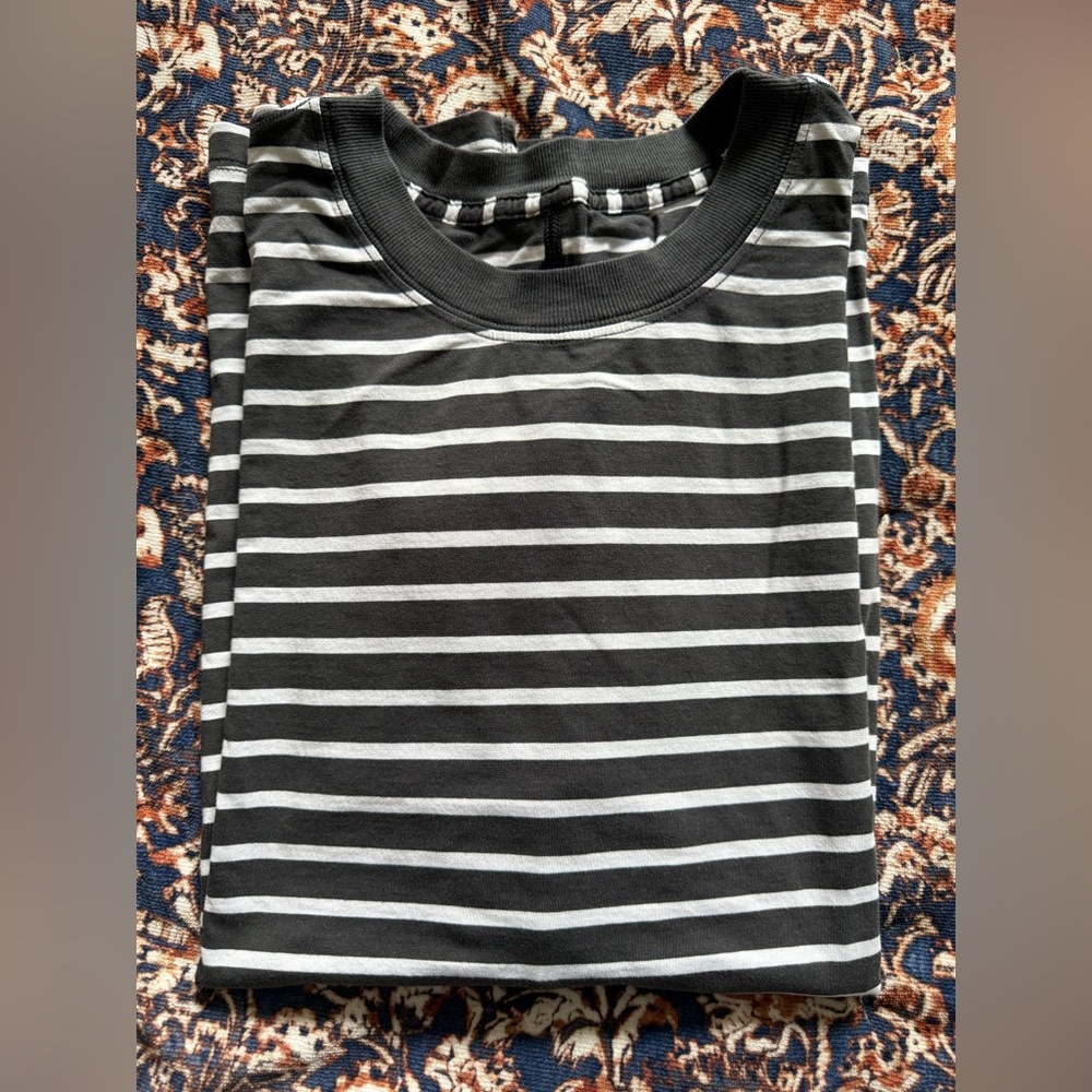 lulu lemon athletica All Yours Cotton T-Shirt in Grey and White Stripe